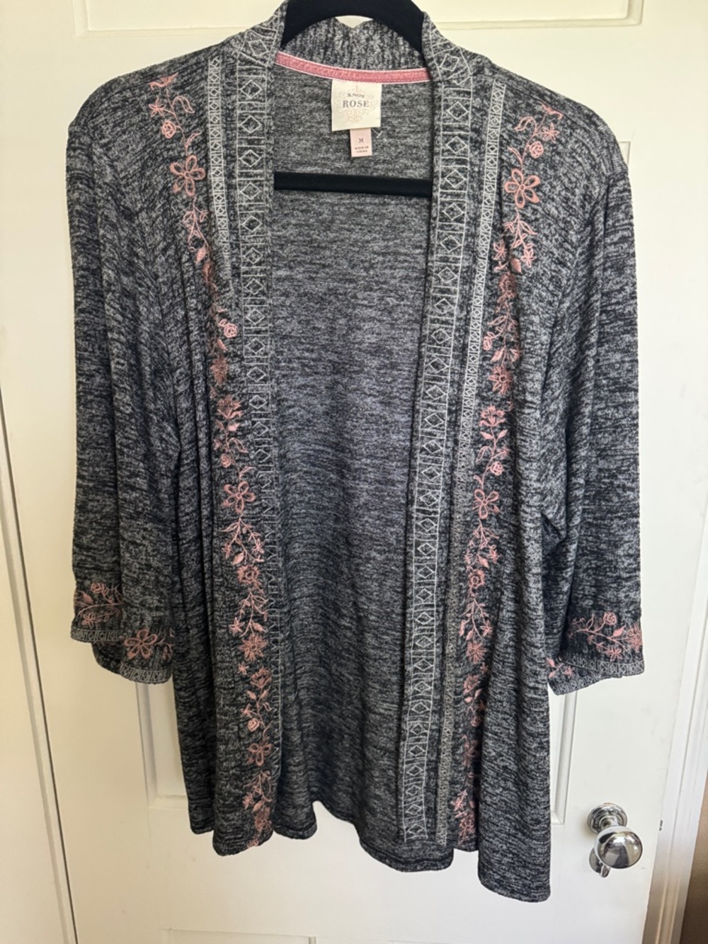 Knox Rose Cardigan with Pink Floral Embroidery